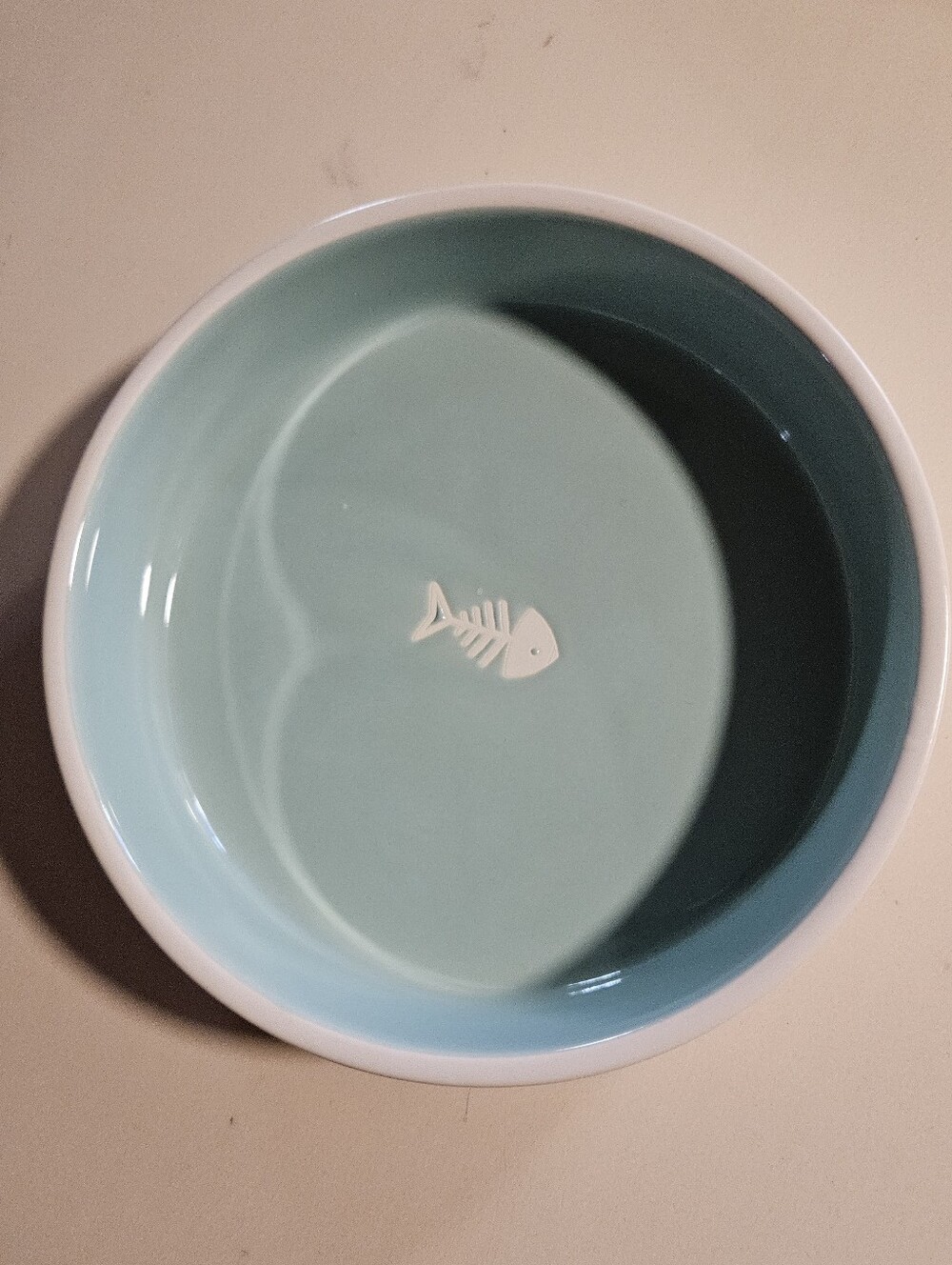 Boots & Barkley Stoneware Cat Bowl - Aqua Teal Blue Fish Bone 16oz Ceramic